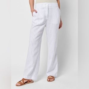 Faherty Malibu Linen Blend Pants in Pier Stripe Pockets Elastic Back Waist